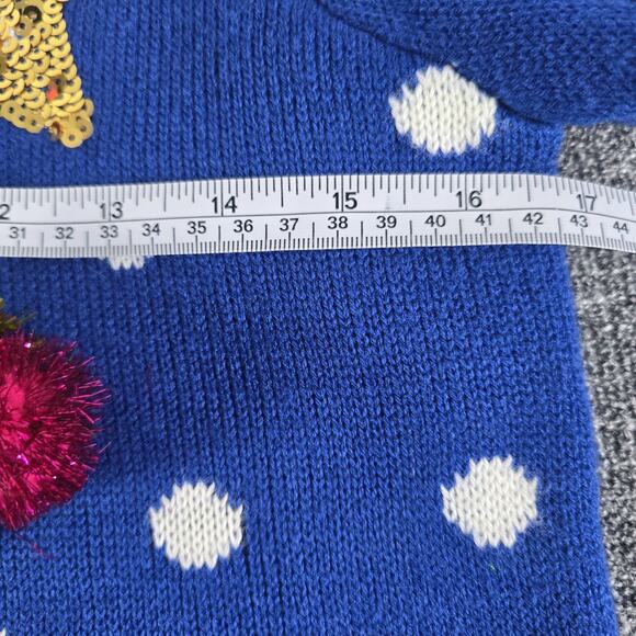 VTG Joe Boxer Ugly Christmas Sweater Womens Sz S Blue Polka Dot Festive Holiday - Picture 6 of 8